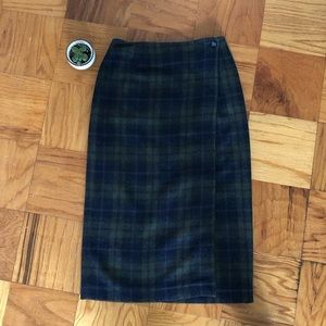 Recycled Wool Plaid Checkered Maxi Skirt, Warm, 10
